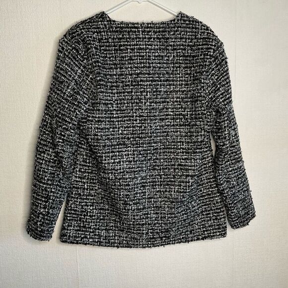 WALTER BAKER Kennedy Metallic Bouclé-Tweed Jacket 4 Buttons Blazer BlackSilver M - Picture 10 of 11